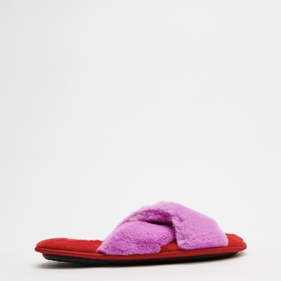 Kip&Co fluffy red & pink slippers, size 37/38 - Picture 2 of 6